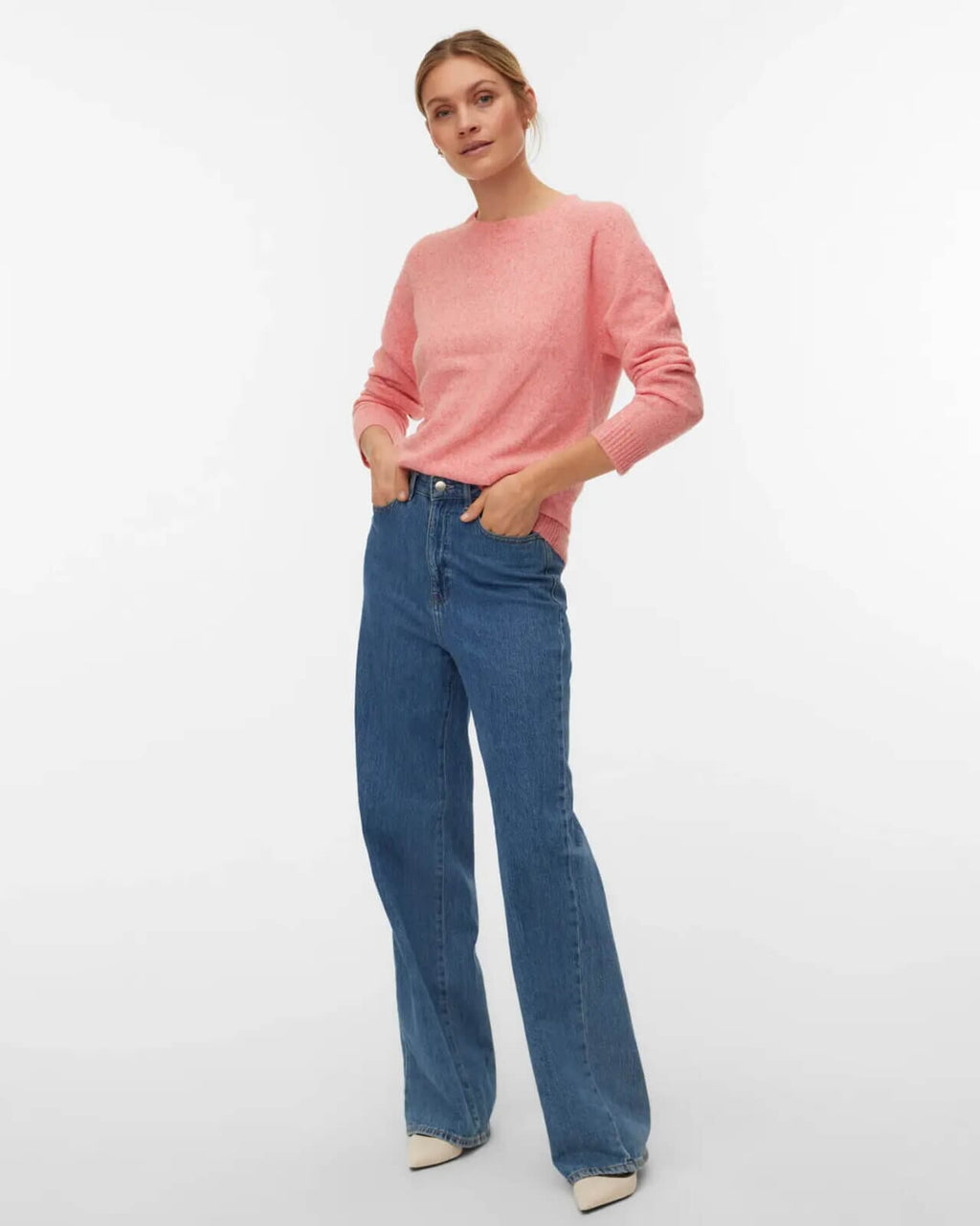 VERO MODA Genser Doffy LS Lauren - Coral Paradise/ White Melange