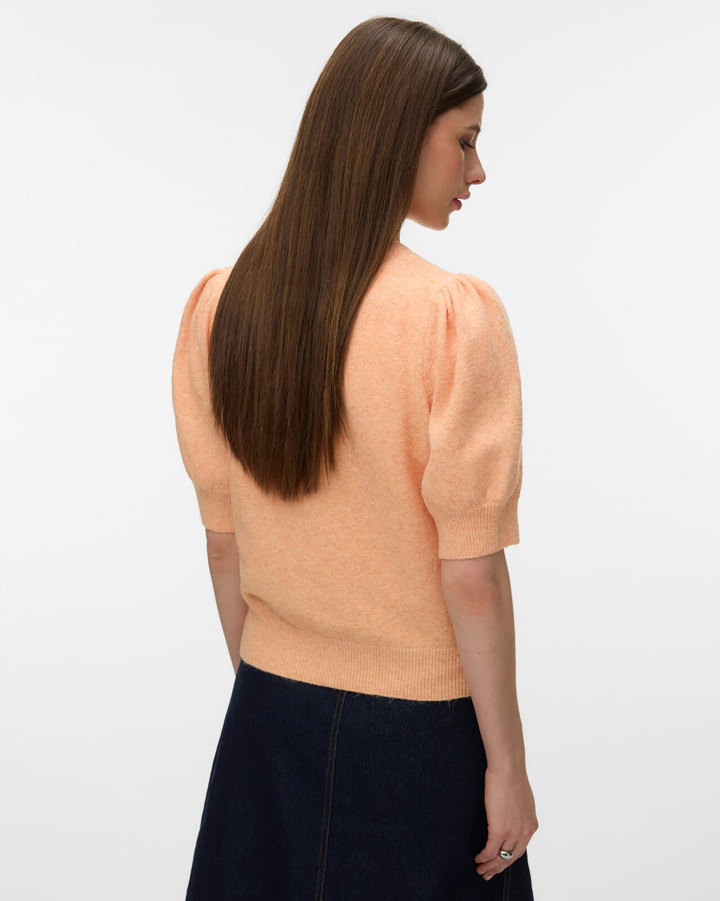 VERO MODA Strikket Topp Doffy 2/4 O-neck - Peach Cobbler/ White Melange