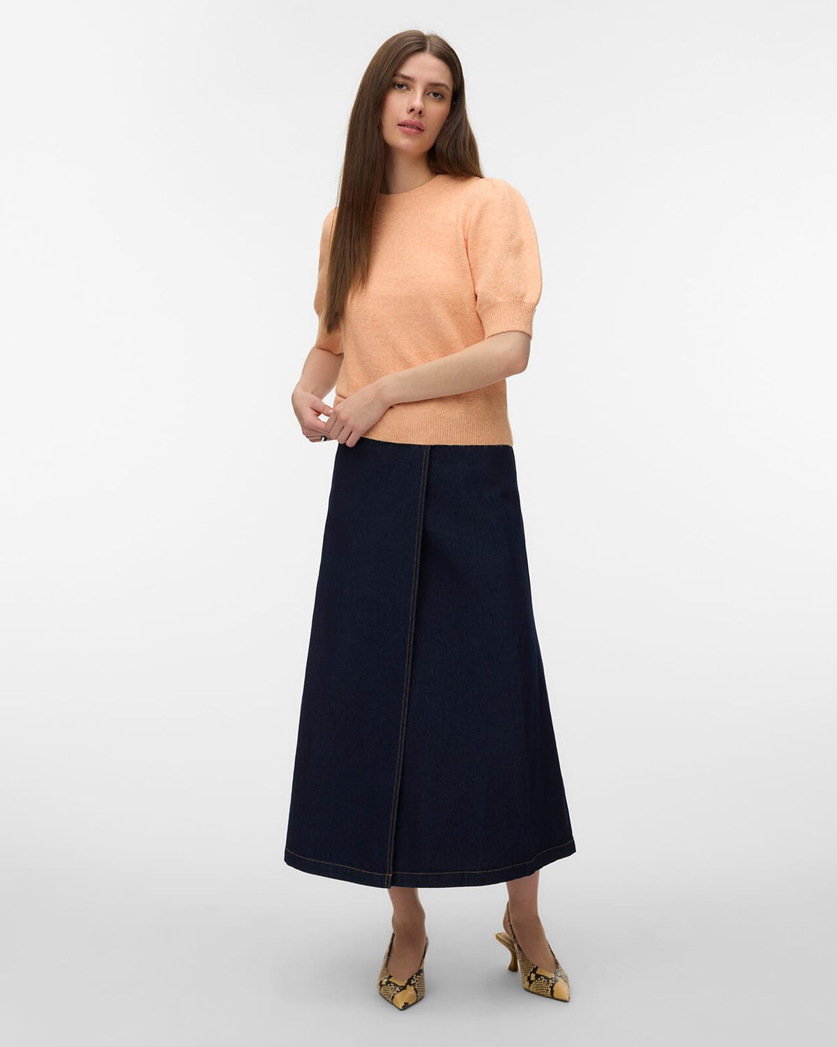 VERO MODA Strikket Topp Doffy 2/4 O-neck - Peach Cobbler/ White Melange