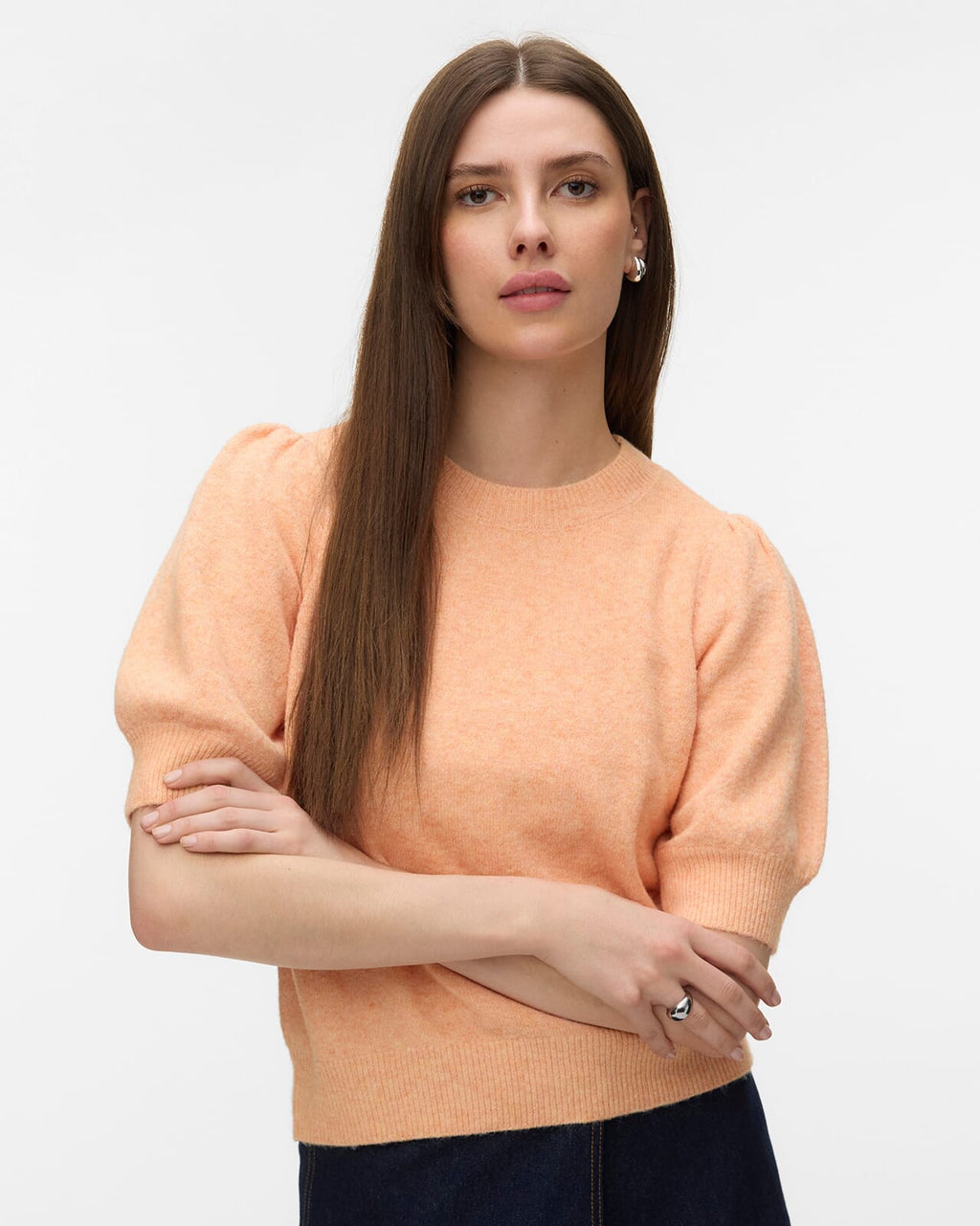 VERO MODA Strikket Topp Doffy 2/4 O-neck - Peach Cobbler/ White Melange