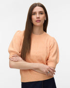 VERO MODA Strikket Topp Doffy 2/4 O-neck - Peach Cobbler/ White Melange