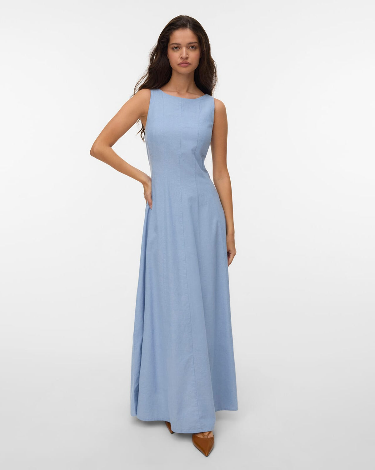 VERO MODA Maxikjole Norma Chambray SL - Light Blue/ Melange
