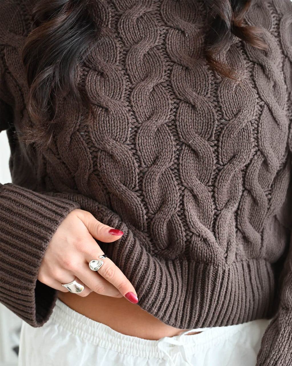 VERO MODA Strikkegenser Svea Thea LS O-neck Cable Pullover - Chocolate Martini