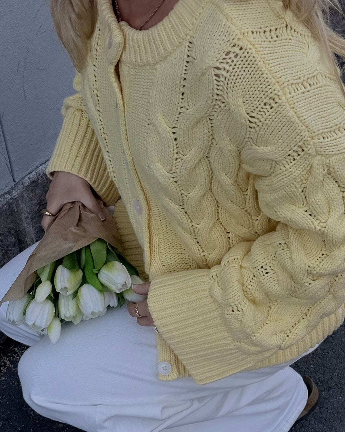 VERO MODA Strikket Cardigan Svea Thea LS O-neck Cable - Flan