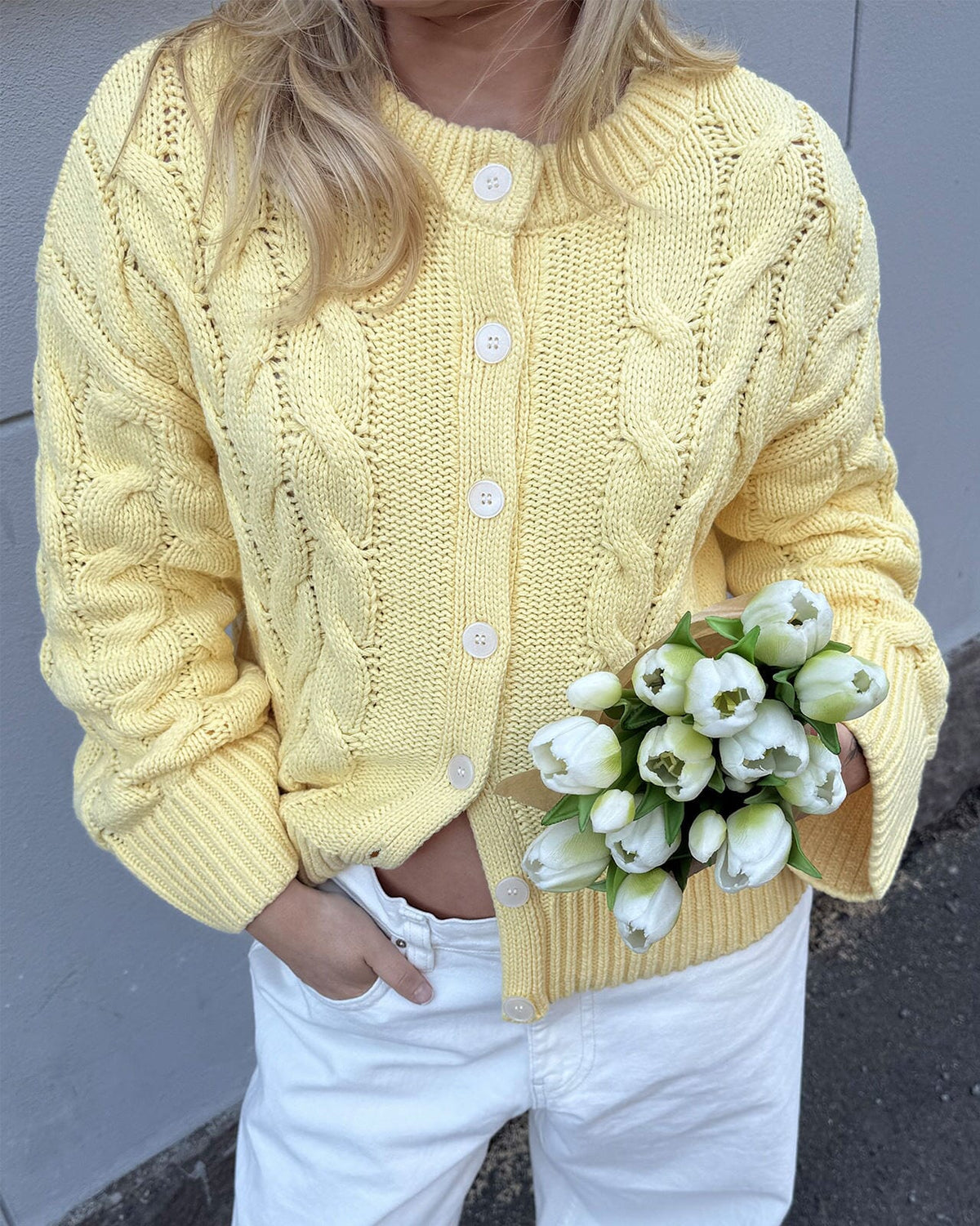 VERO MODA Strikket Cardigan Svea Thea LS O-neck Cable - Flan