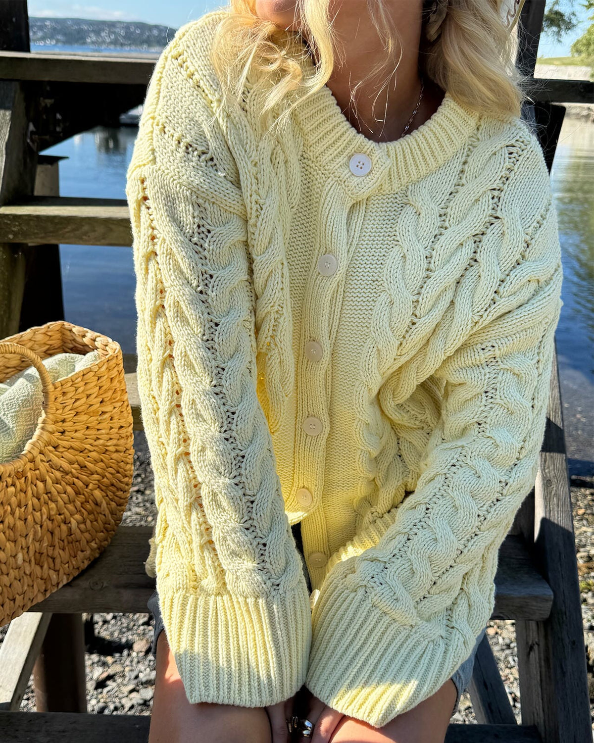 VERO MODA Strikket Cardigan Svea Thea LS O-neck Cable - Flan