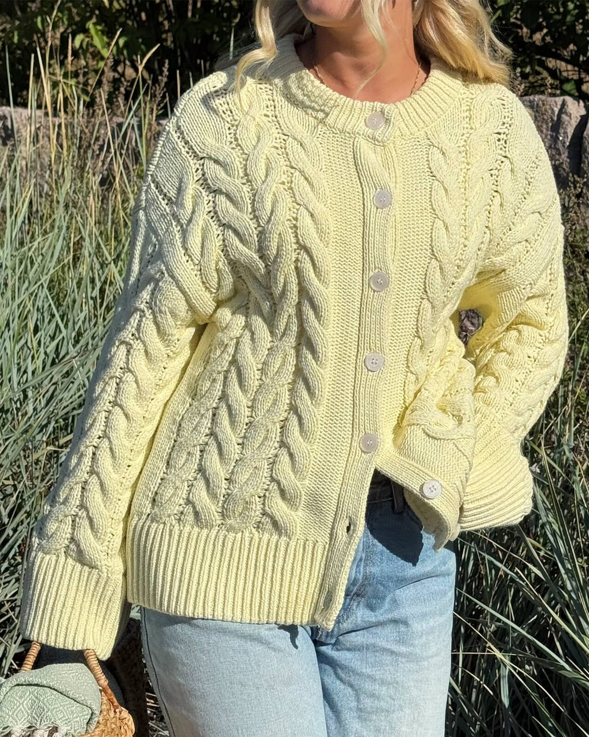 VERO MODA Strikket Cardigan Svea Thea LS O-neck Cable - Flan
