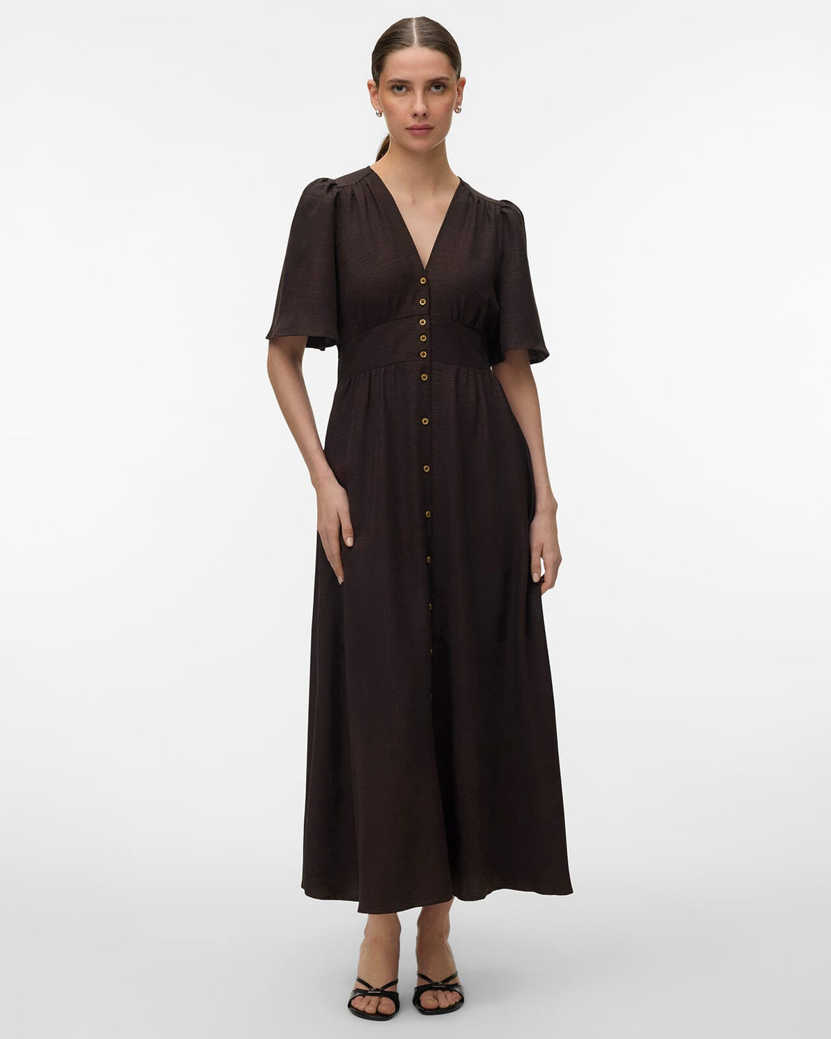 VERO MODA Maxikjole Melaney 2/4 Ankle - Chocolate Torte/ Melange