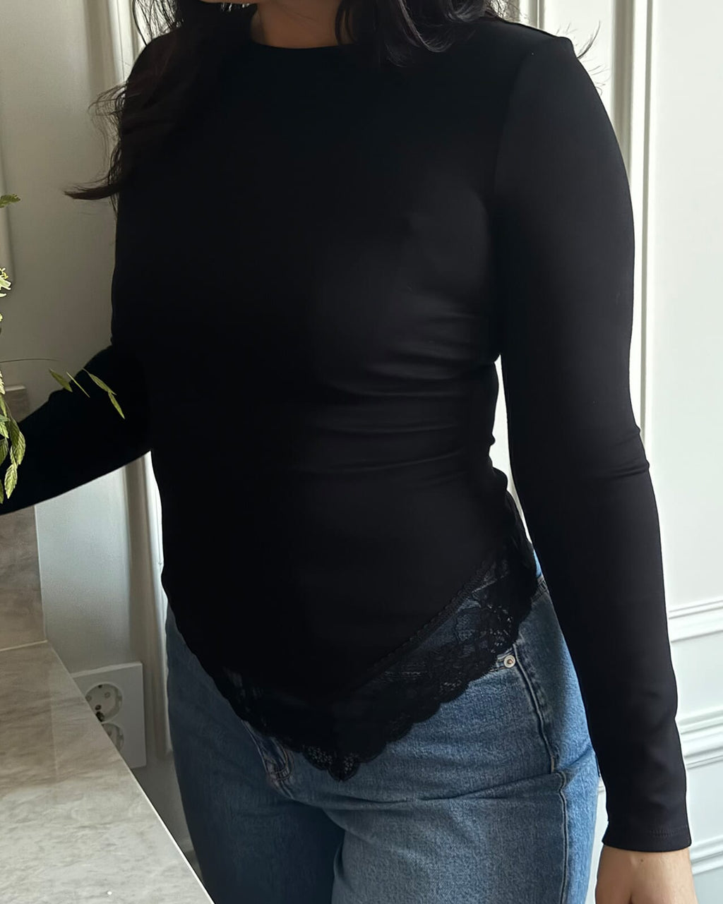 VERO MODA Topp Millie Lace LS O-neck Asm - Black