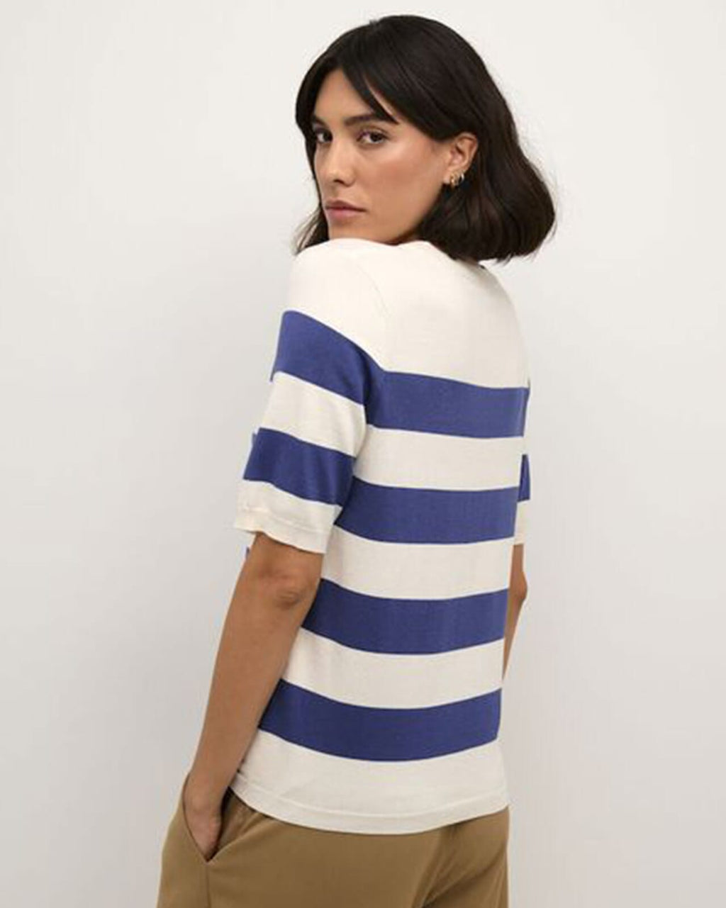 KAFFE Topp Lizza Striped Knit - Indigo Blue/ White Bold Stripe