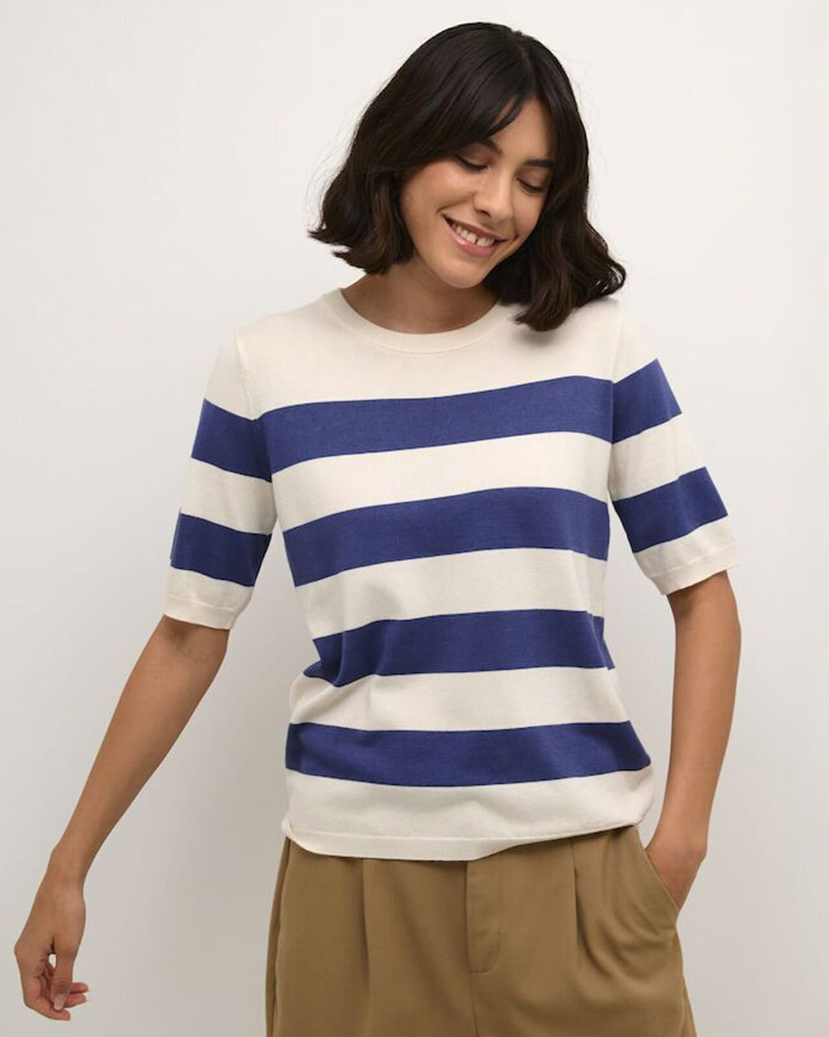 KAFFE Topp Lizza Striped Knit - Indigo Blue/ White Bold Stripe
