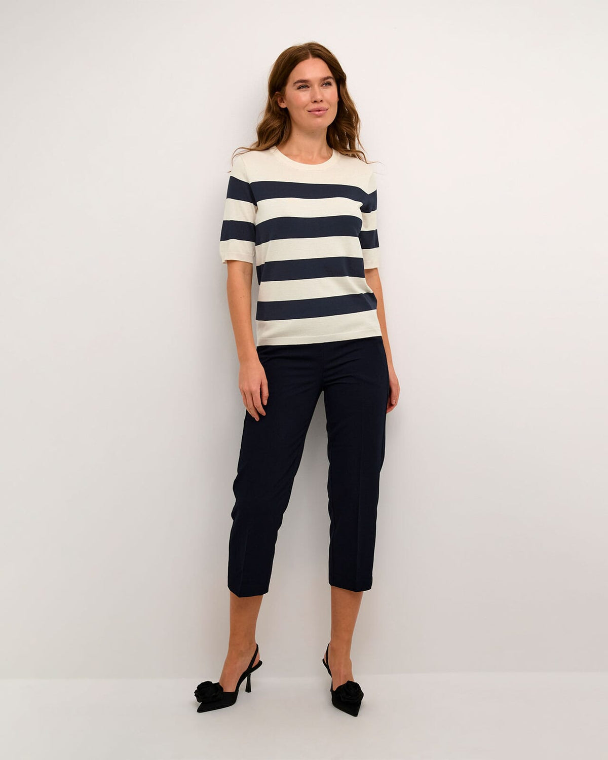 KAFFE Topp Lizza Striped - Navy/ Turtledove Bold Stripe