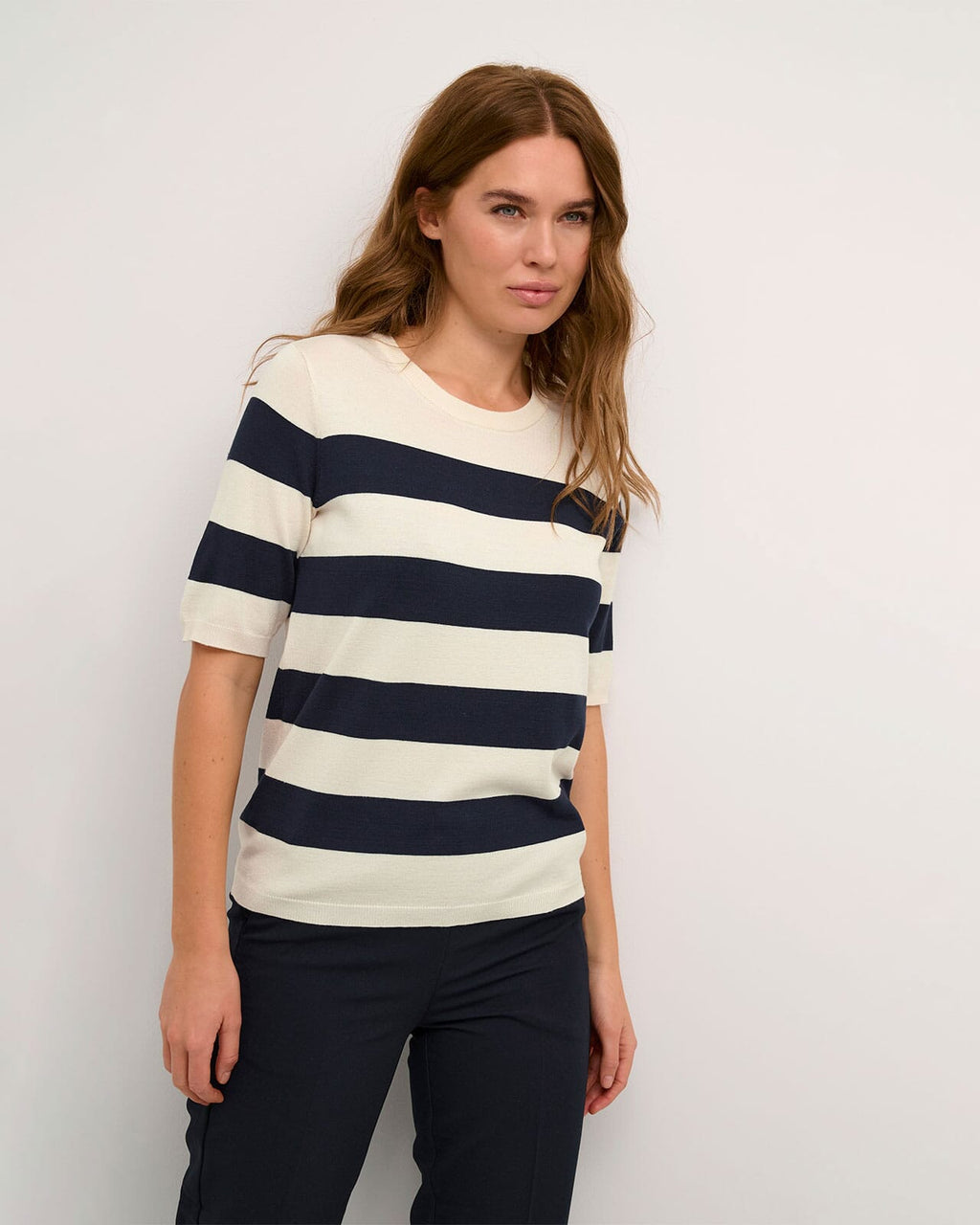 KAFFE Topp Lizza Striped - Navy/ Turtledove Bold Stripe