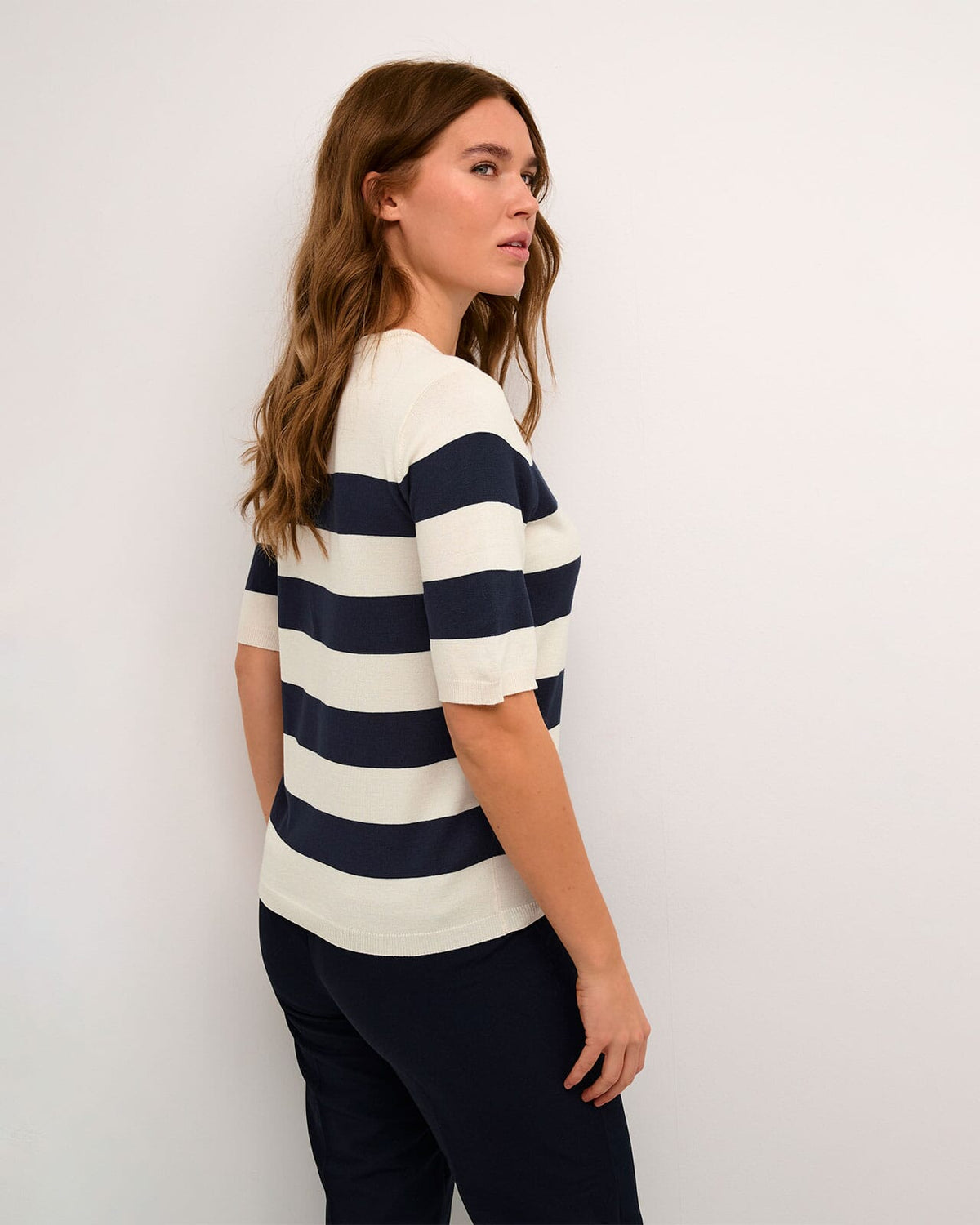 KAFFE Topp Lizza Striped - Navy/ Turtledove Bold Stripe