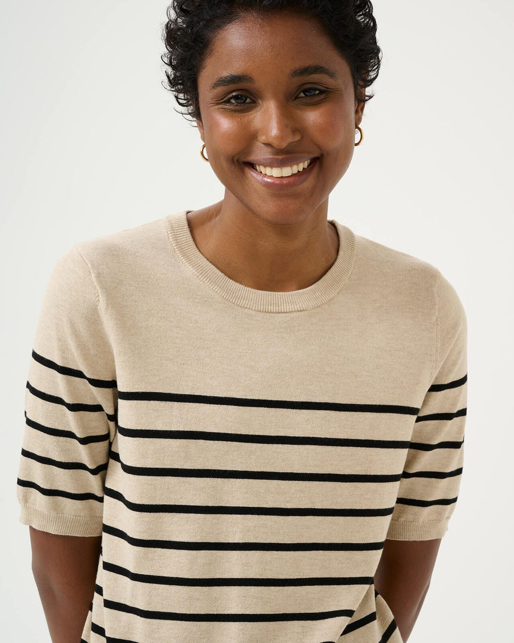 KAFFE Topp Lizza Striped - Feather Gray Mel/ Black