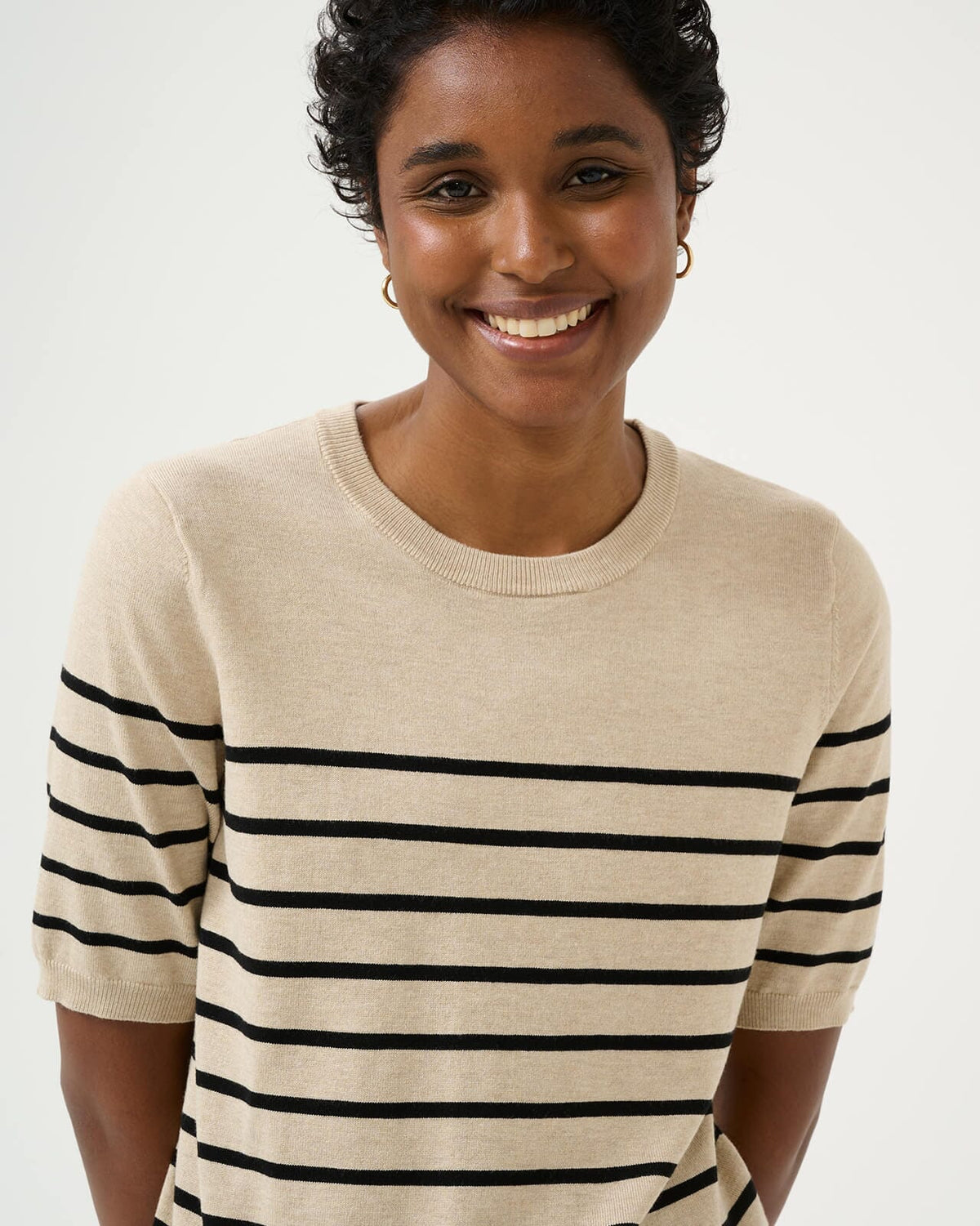 KAFFE Topp Lizza Striped - Feather Gray Mel/ Black