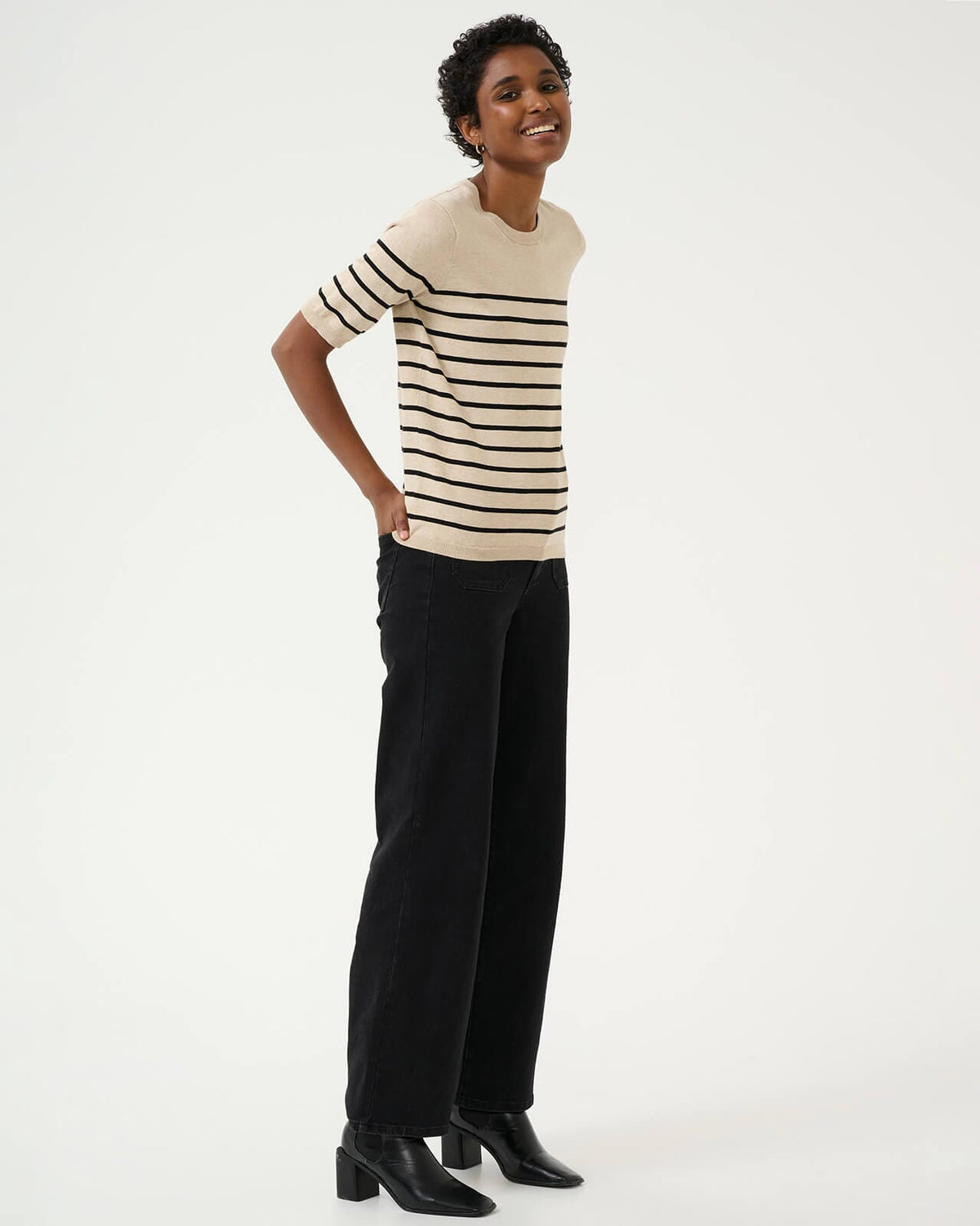 KAFFE Topp Lizza Striped - Feather Gray Mel/ Black