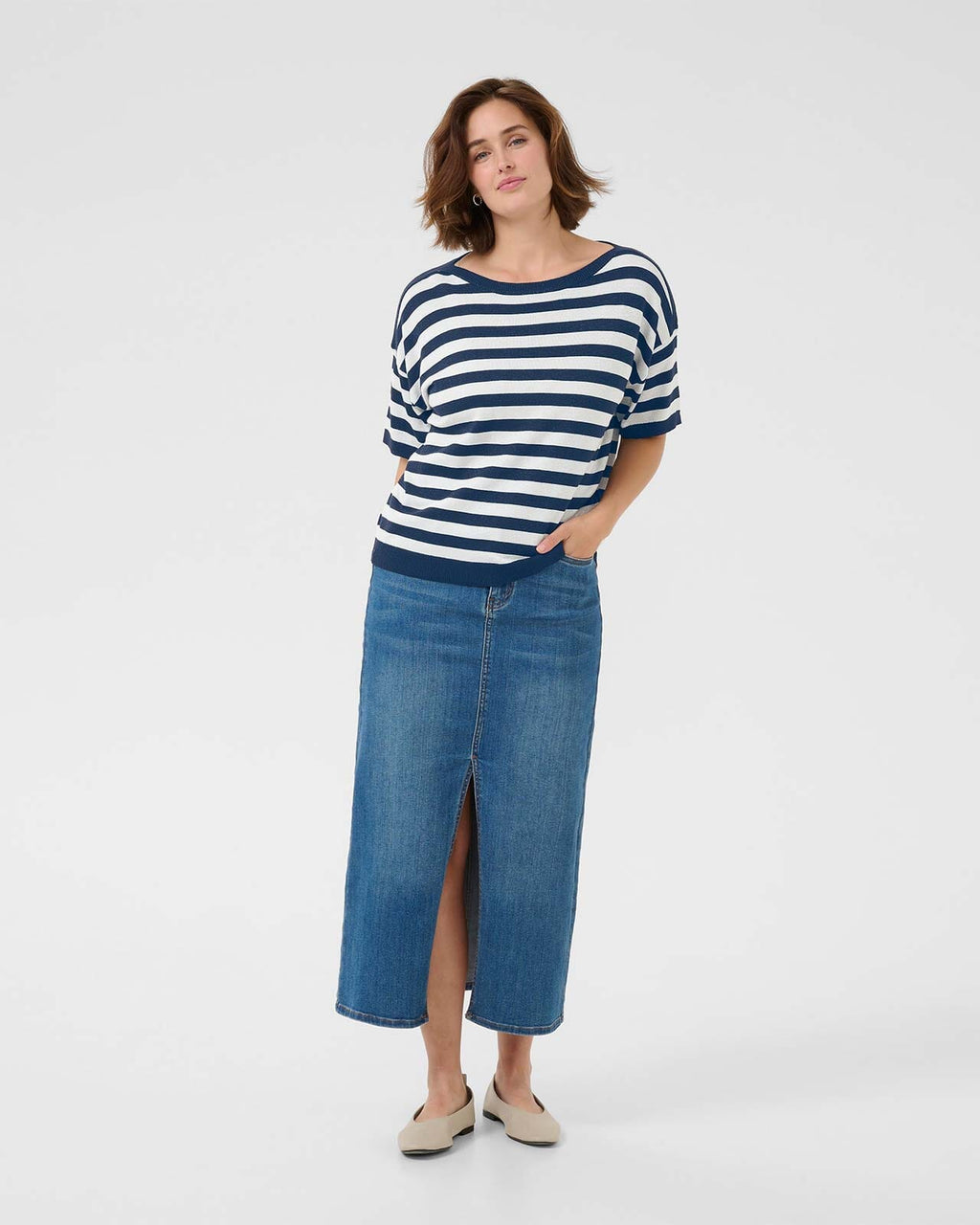 KAFFE Topp Regina Striped - Midnight/ Chalk Stripe