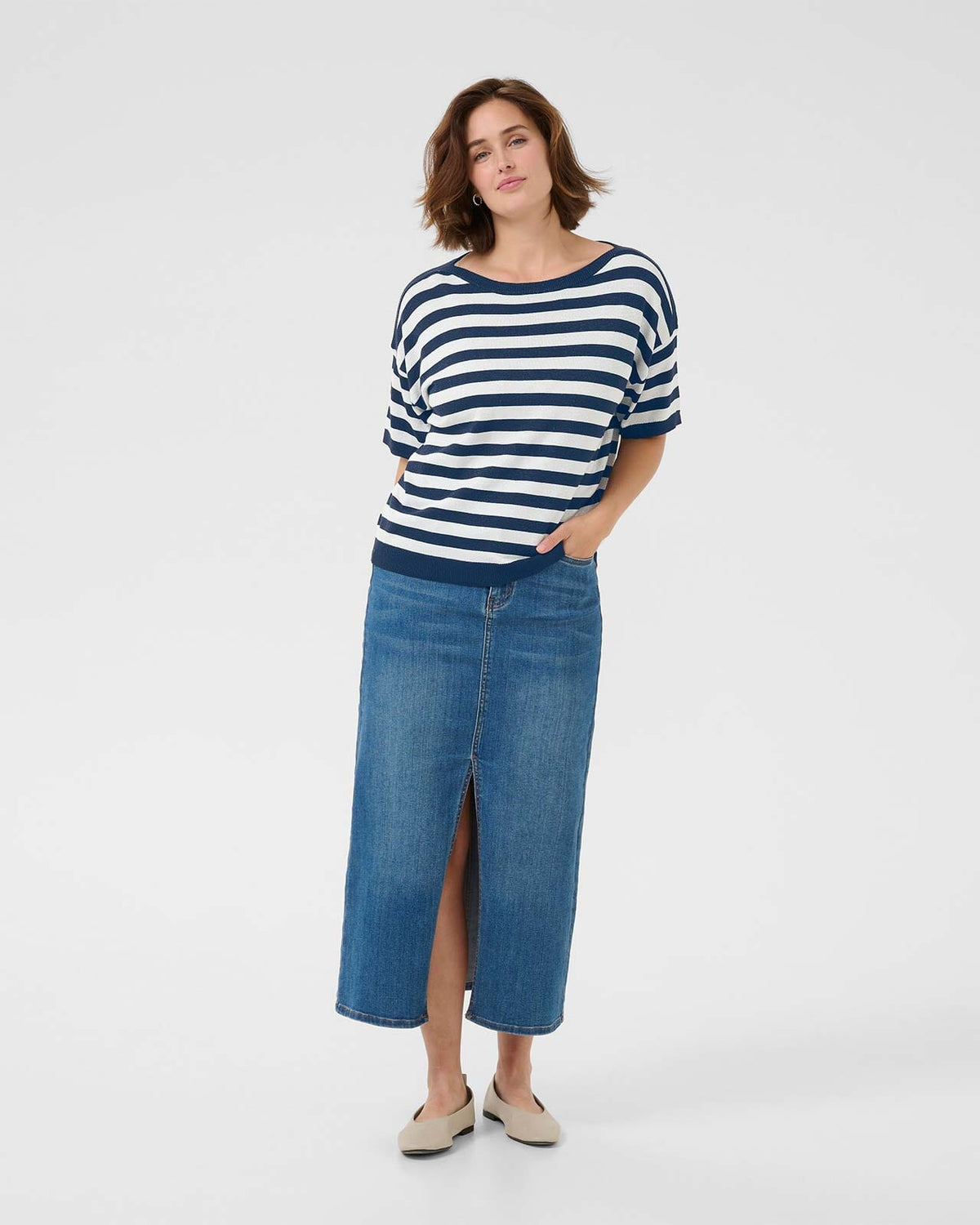 KAFFE Topp Regina Striped - Midnight/ Chalk Stripe