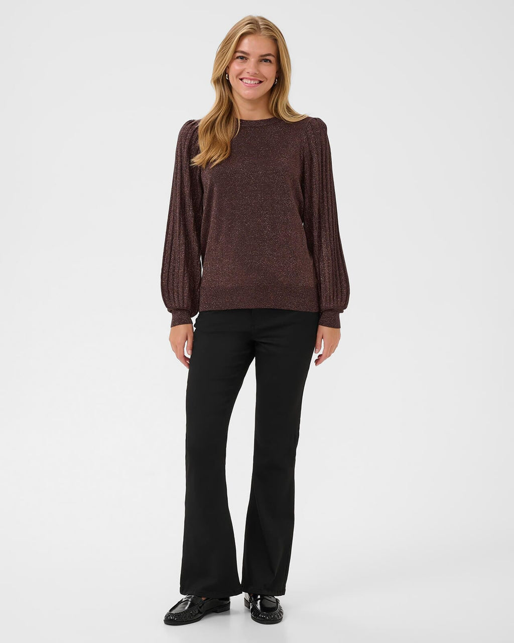 KAFFE Genser Regina Pleat LS - Black Coffee
