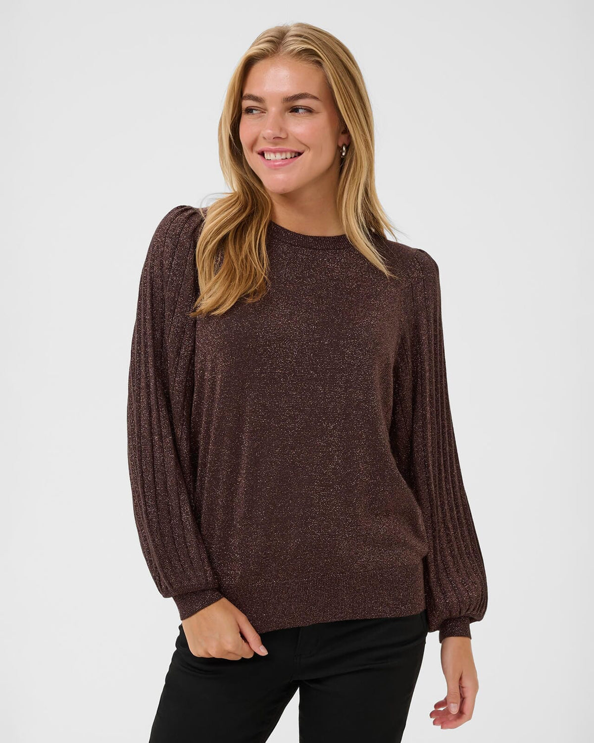 KAFFE Genser Regina Pleat LS - Black Coffee