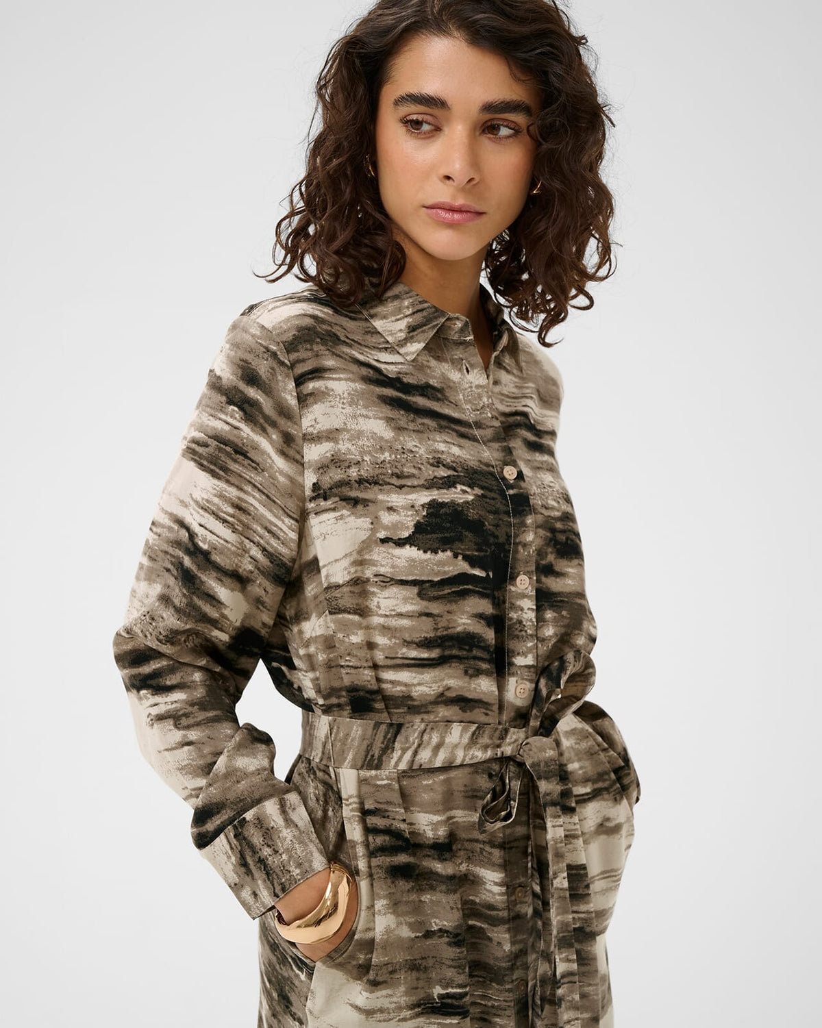 KAFFE Skjortekjole Keri Shirt Dress - Feather Grey Abstract