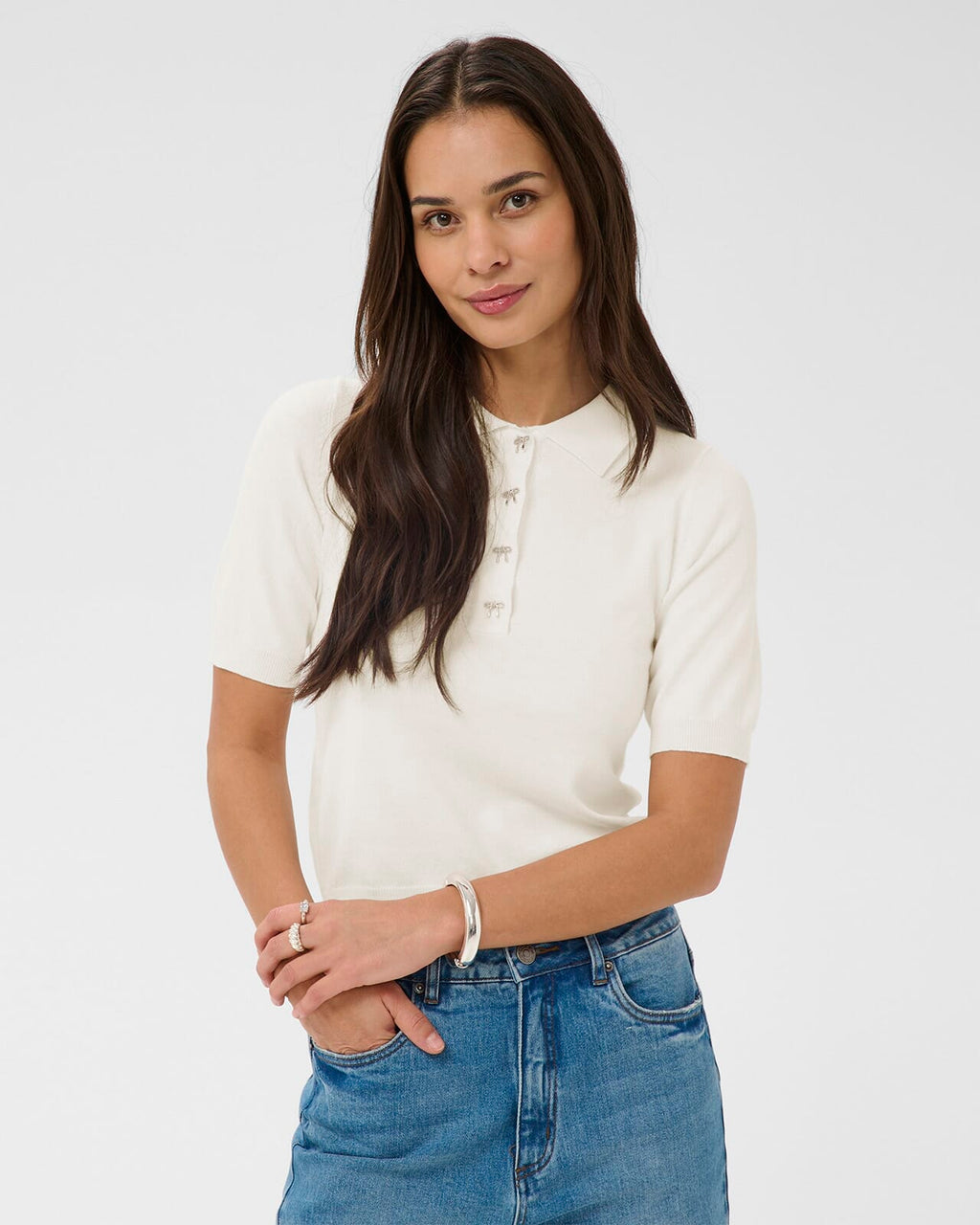 KAFFE Topp Lizza Polo Pullover - Chalk