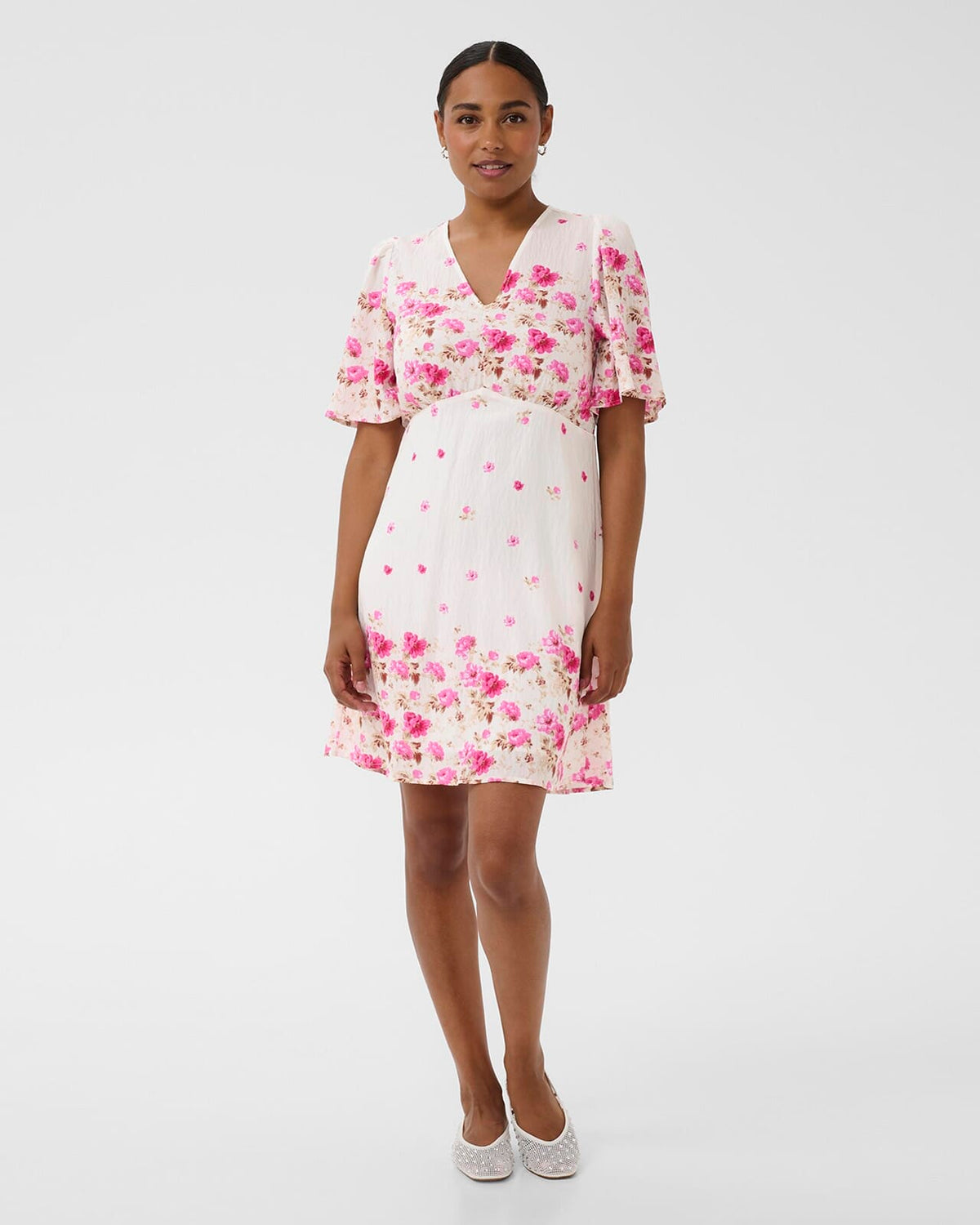 KAFFE Maxikjole Rosine - White Rose Border Flower
