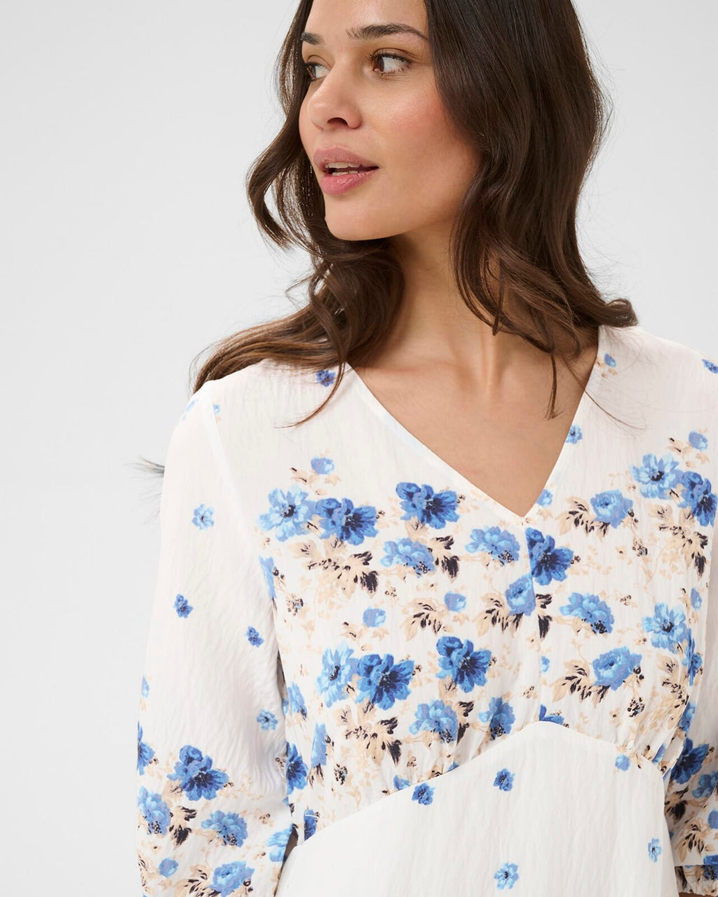 KAFFE Maxikjole Rosine Long Dress - Blue Tones Border Flower