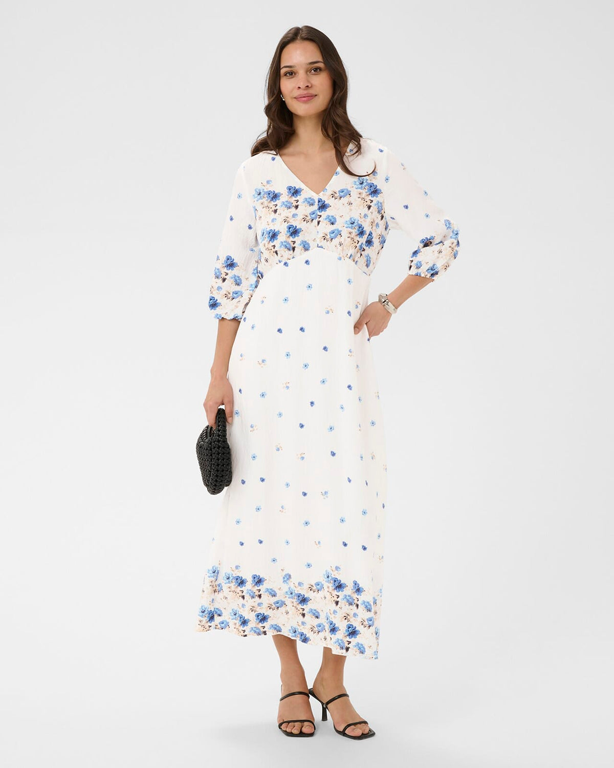 KAFFE Maxikjole Rosine Long Dress - Blue Tones Border Flower