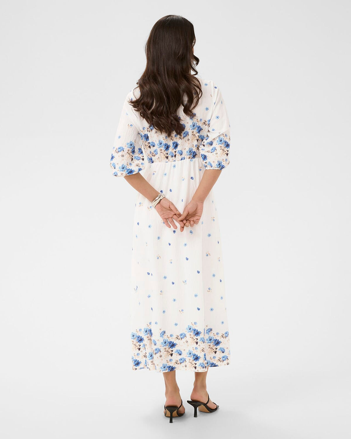 KAFFE Maxikjole Rosine Long Dress - Blue Tones Border Flower