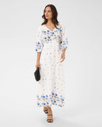 KAFFE Maxikjole Rosine Long Dress - Blue Tones Border Flower