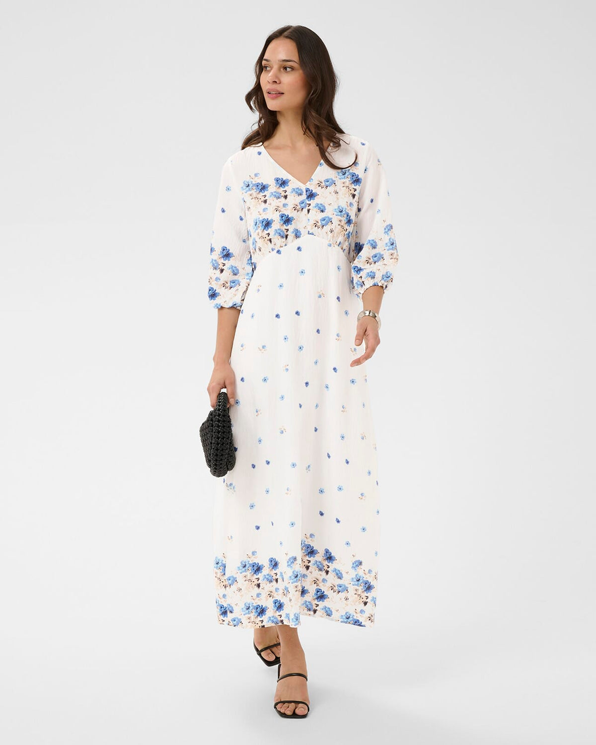 KAFFE Maxikjole Rosine Long Dress - Blue Tones Border Flower