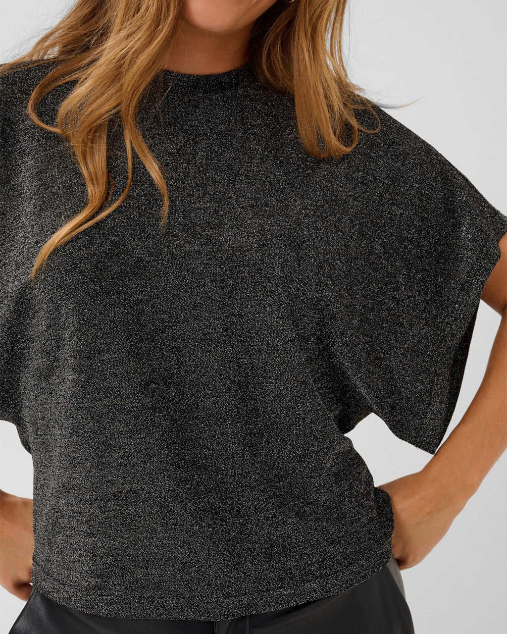 KAFFE Topp Rebecca T-shirt - Silver black glitter