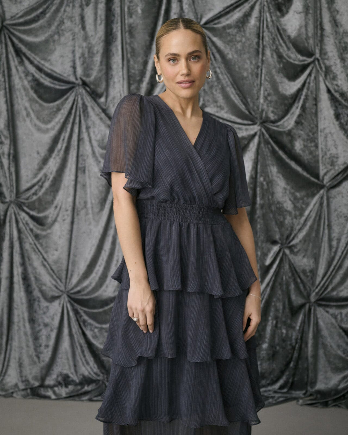 KAFFE Maxikjole Louisa - Blue Blurry Stripe
