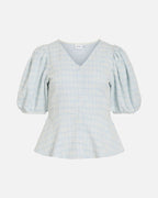 VILA Topp Amy Peplum V-neck 2/4 Peplum - Snow White/ Nantucket Breeze
