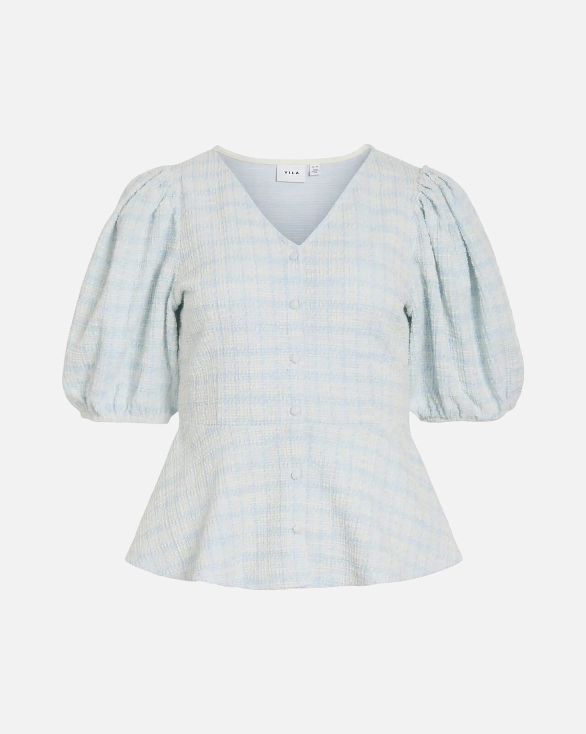 VILA Topp Amy Peplum V-neck 2/4 Peplum - Snow White/ Nantucket Breeze