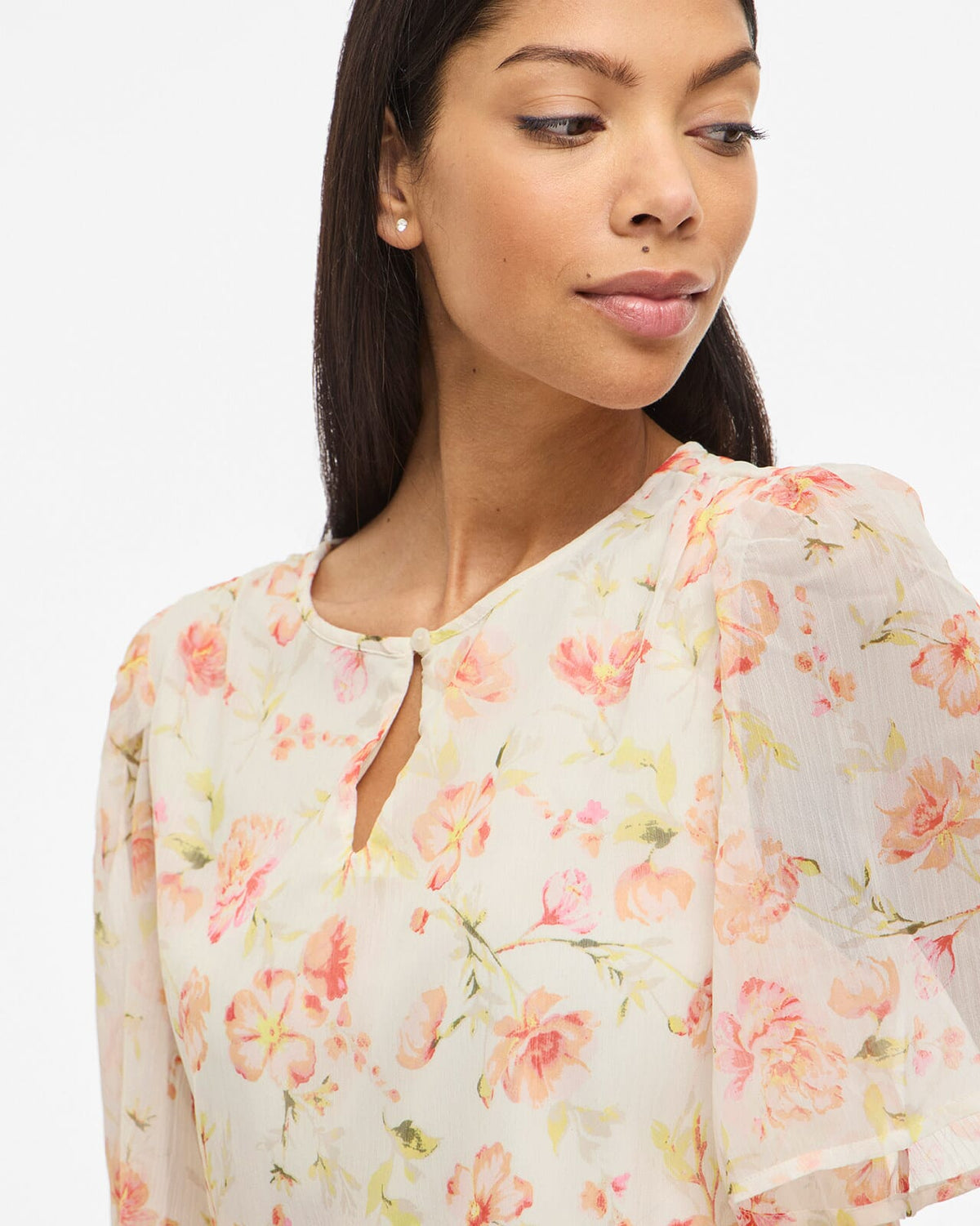 VILA Topp Emma S/S O-neck - Cloud Dancer / Flowers