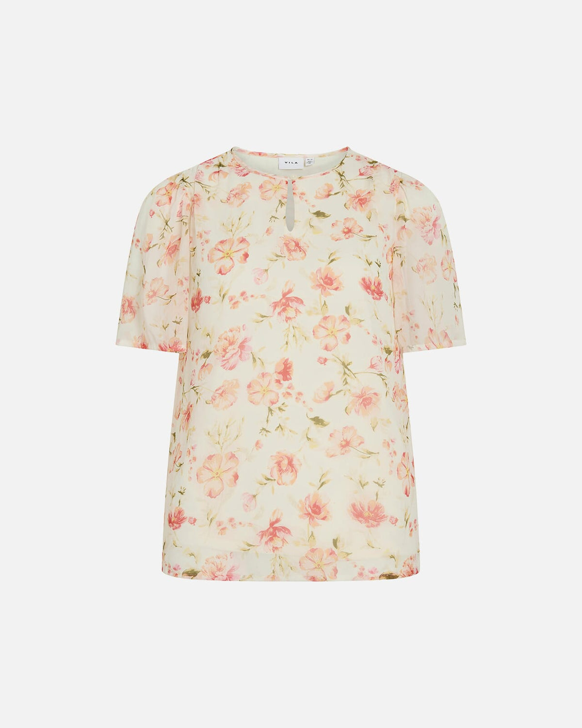 VILA Topp Emma S/S O-neck - Cloud Dancer / Flowers