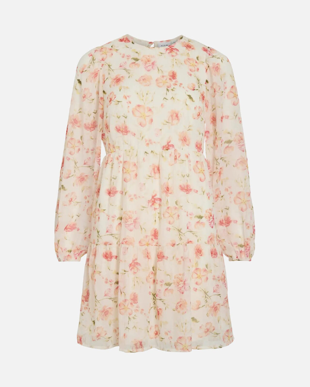 VILA Kjole Emma L/S O-neck - Cloud Dancer/ Flower