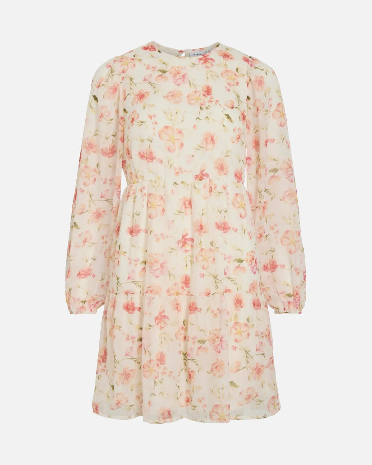 VILA Kjole Emma L/S O-neck - Cloud Dancer/ Flower