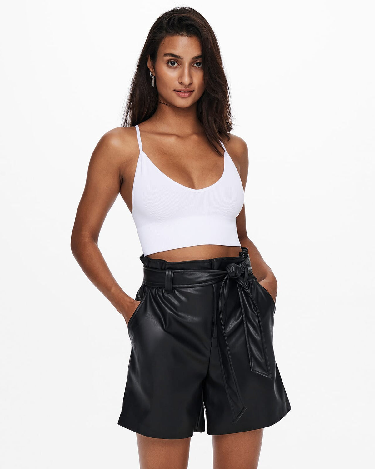 ONLY Topp Vicky Rib Seamless V-Neck - Bright White
