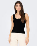 JDY Singlet Nanna S/L Scallop Edge Top Knt - Black/ Cloud Dancer Contrast