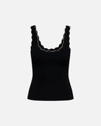 JDY Singlet Nanna S/L Scallop Edge Top Knt - Black/ Cloud Dancer Contrast