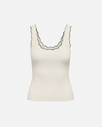JDY Singlet Nanna S/L Scallop Edge Top Knt - Cloud Dancer/ Black Contrast