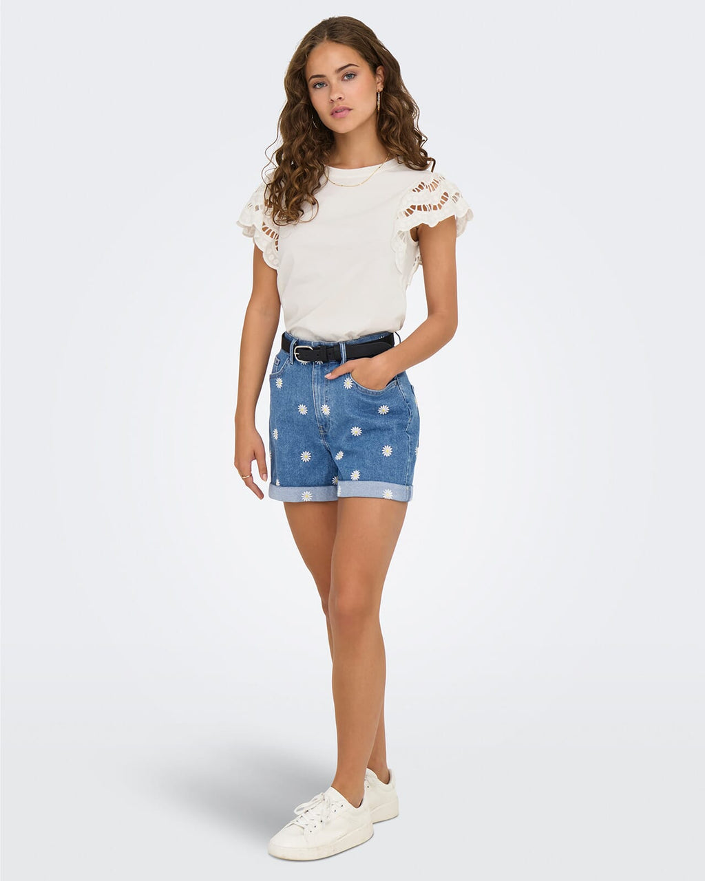 ONLY Topp Macy S/S O-neck Mix Top - Cloud Dancer