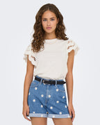 ONLY Topp Macy S/S O-neck Mix Top - Cloud Dancer