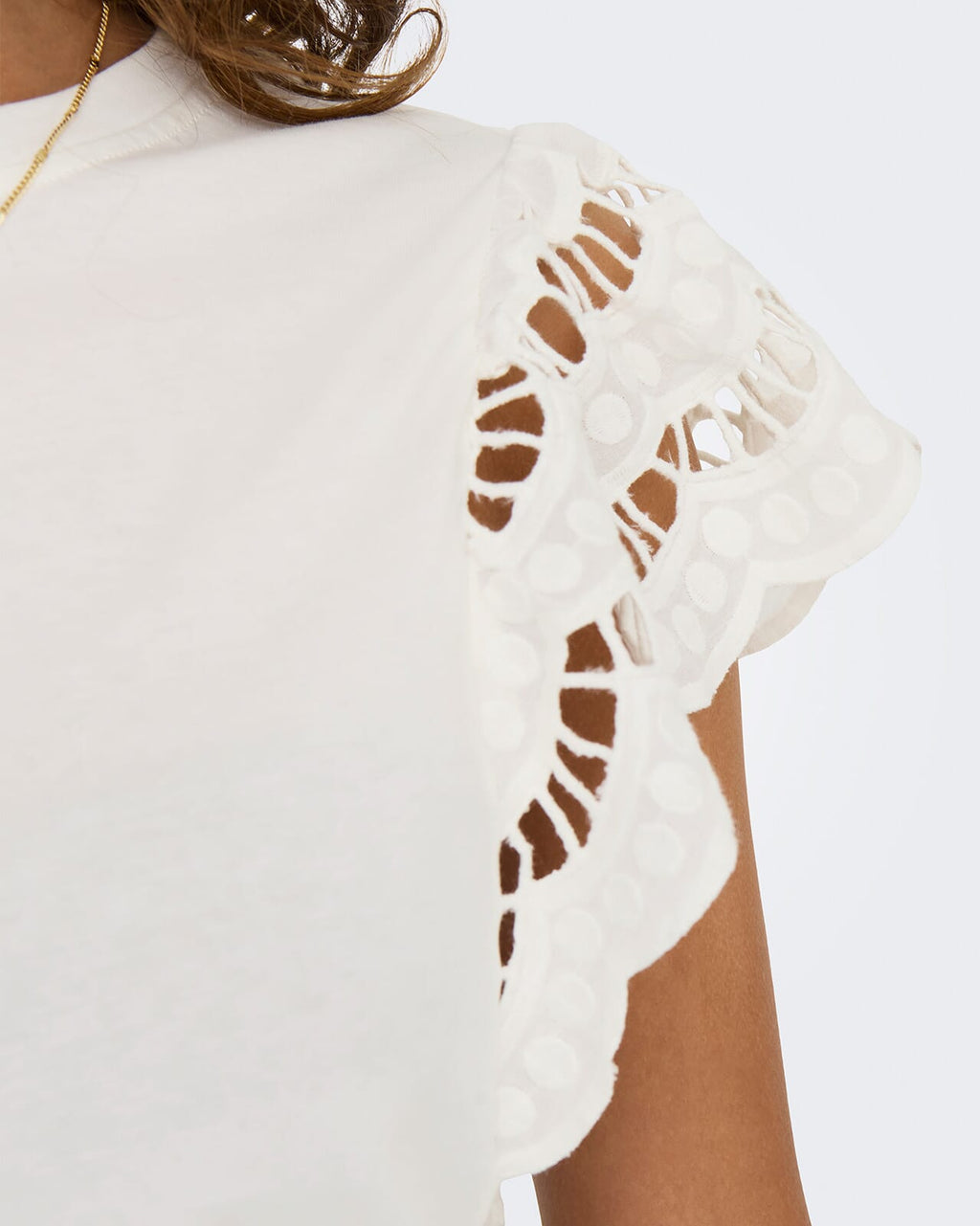ONLY Topp Macy S/S O-neck Mix Top - Cloud Dancer