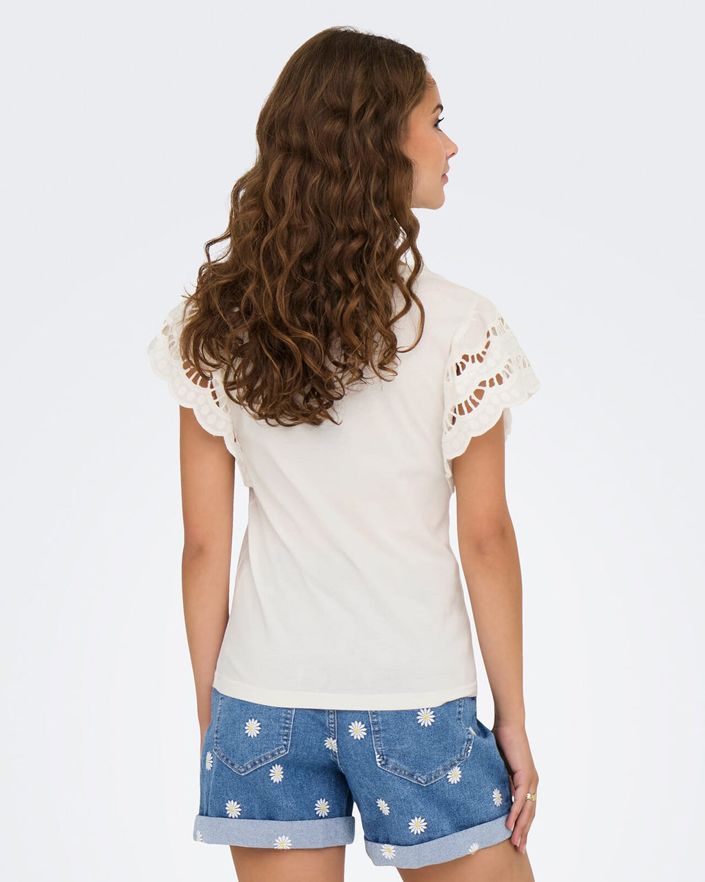ONLY Topp Macy S/S O-neck Mix Top - Cloud Dancer