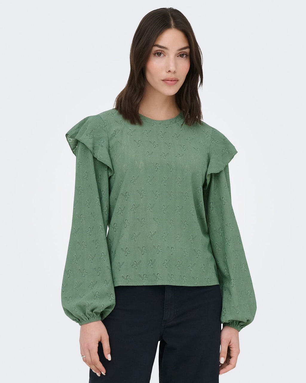 JDY Topp Lollie Frill - Hedge Green